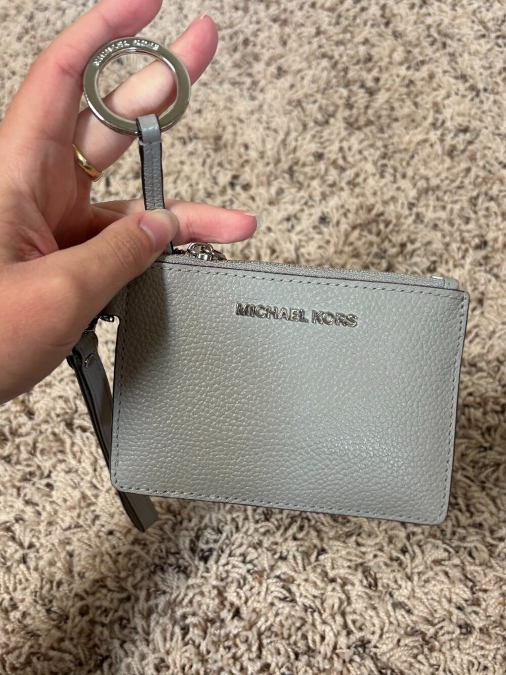 Michael Kors Pebbled Leather Wristlet Wallet Cement Gray